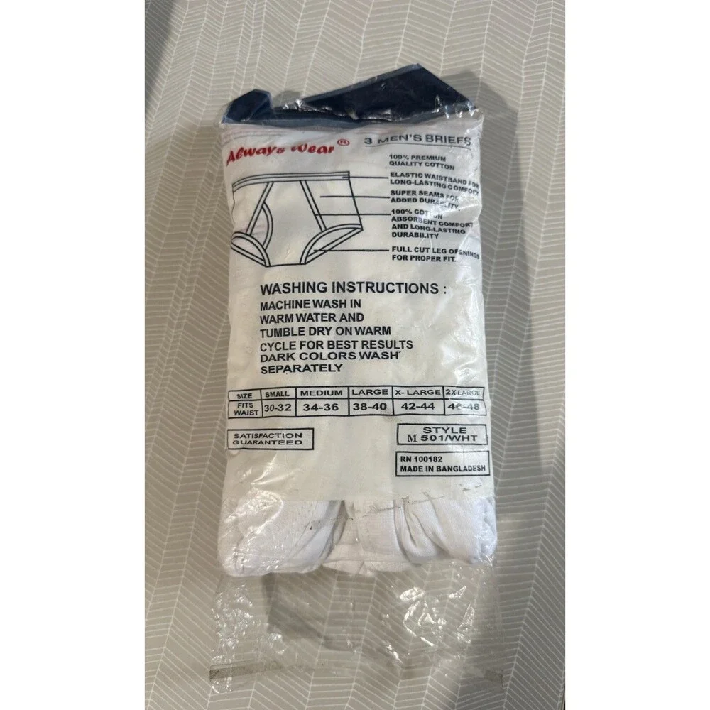 Vintage Always Wear Briefs For Men White Cotton Underwear Men Xl 42-44